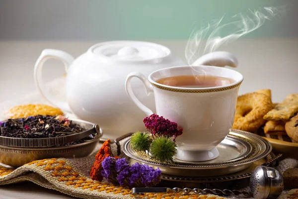 Гарячий Солодкий Чай Чашці Старому Тлі — стокове фото