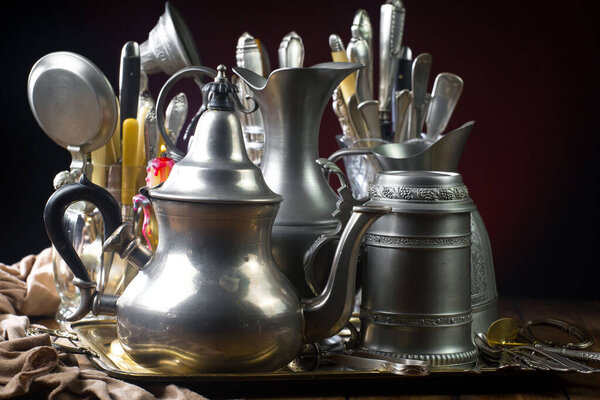 Silverware on an old background.