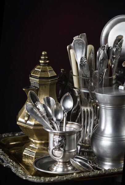Silverware on an old background.