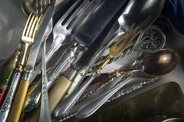 stock image Silverware on an old background.