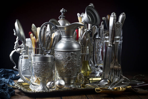 Silverware on an old background.
