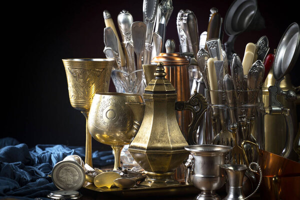 Silverware on an old background.
