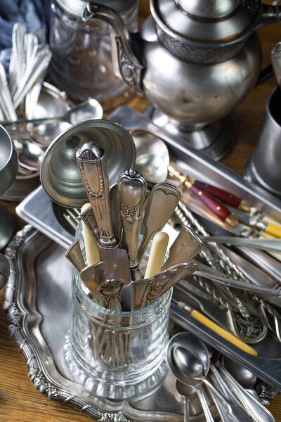 Silverware on an old background.