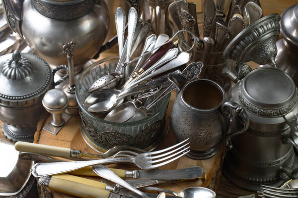 Silverware on an old background.