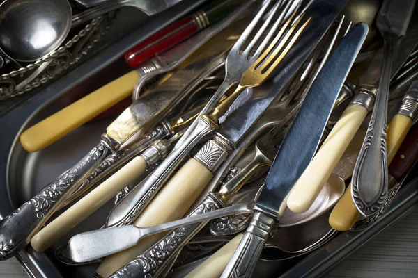 stock image Silverware on an old background.