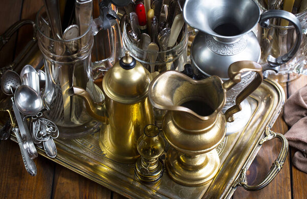 Silverware on an old background.