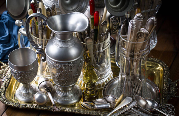 Silverware on an old background.