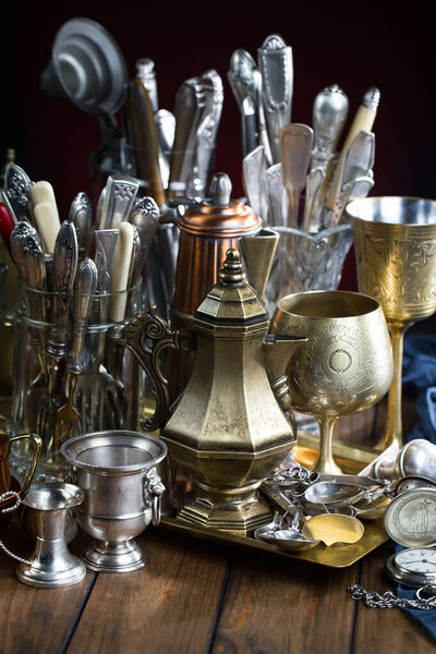 Silverware on an old background.