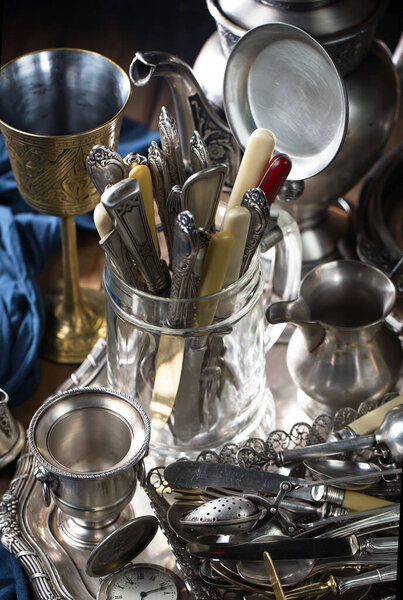 Silverware on an old background.