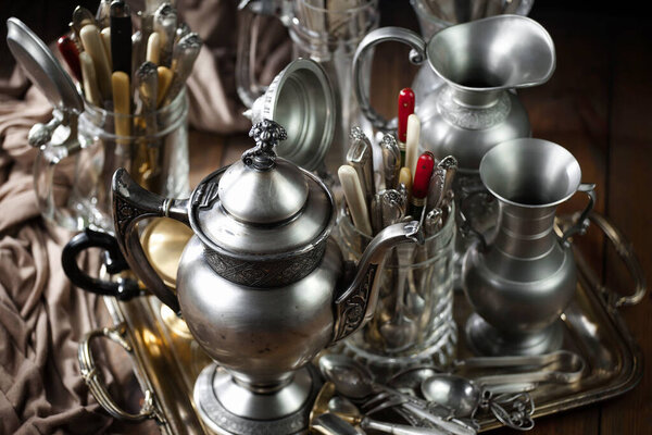 Silverware on an old background.