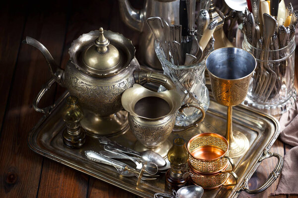 Silverware on an old background.