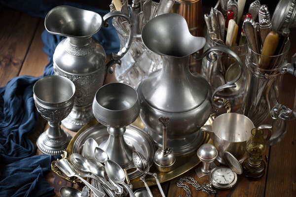 Silverware on an old background.