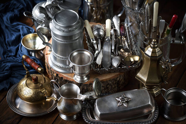 Silverware on an old background.