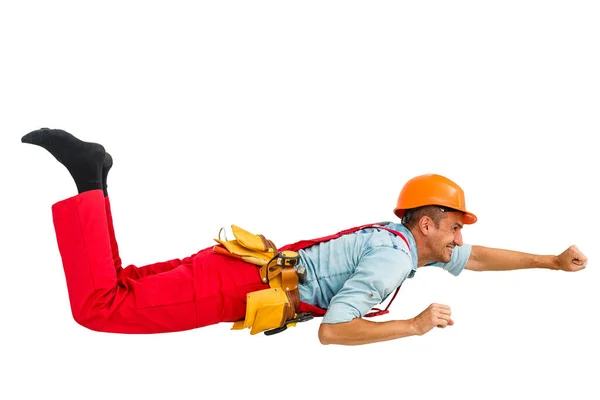 Construction Site Worker Flies White Background — Stock Photo, Image