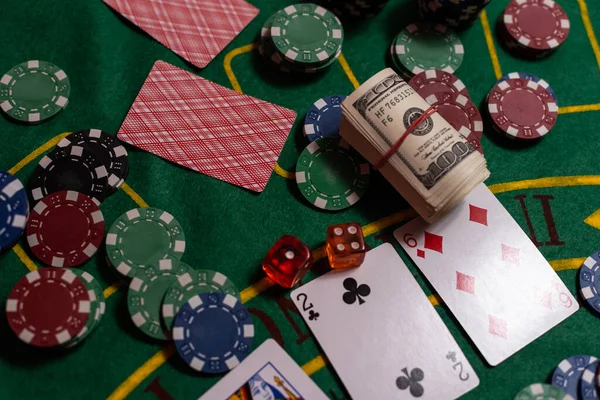 Cards Green Cloth Casino Table — Stock Photo, Image