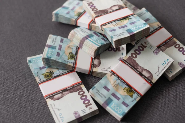 Bundles Ukrainian Money Stacks Hryvnia 200 500 1000 Money Concept — Zdjęcie stockowe