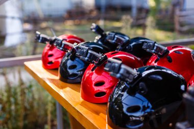 Ayrıntılı bir spor kask monte edilmiş kamera ile çekim.