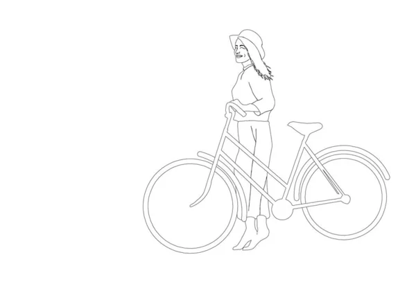 Desenho Linha Contínua Única Jovem Mulher Ágil Ciclista Levantar Mãos — Vetor de Stock