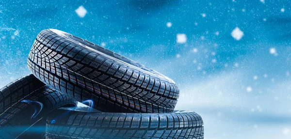 배경에서 고립된 운전하는 겨울철 새로운 타이어가 — 스톡 사진