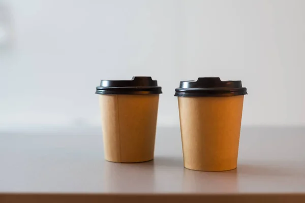Two Paper Coffee Cups Table — Stock Photo, Image