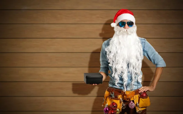 Coole Moderne Weihnachtsmänner Mit Sonnenbrille Weihnachtskonzept — Stockfoto