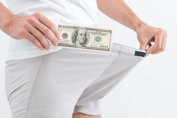 Man Underwear Holding Money — Stock Photo, Image