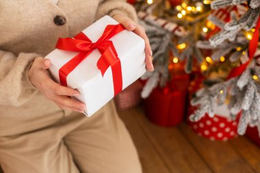 Noel ağacı yakınındaki güzel kadın