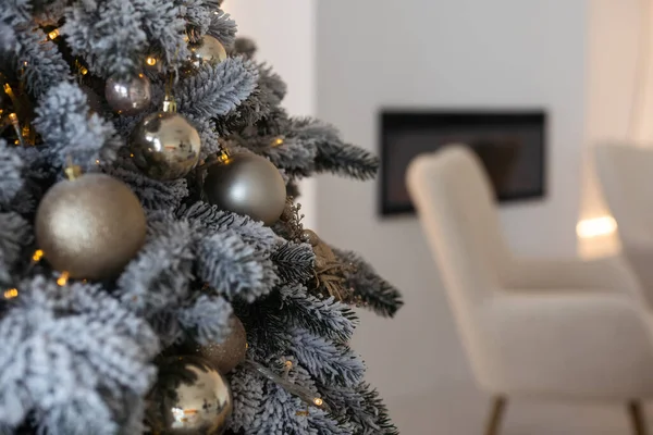 Krásný Obývací Pokoj Interiér Vánoční Stromeček — Stock fotografie