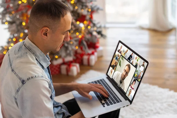 Virtuele Ontmoeting Online Videoconferentie Laptop Online Zakelijke Bijeenkomst Het Laptopscherm — Stockfoto