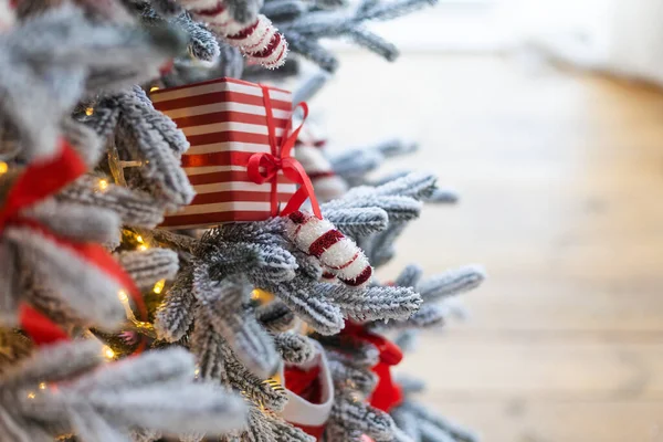 Interior Casa Natal Com Árvore Natal Branco — Fotografia de Stock