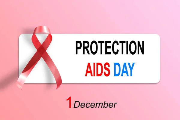 Red ribbon. Concept for World AIDS Day. black background, copy space. words World AIDS Action Day