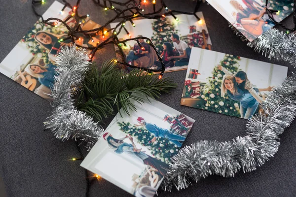 Kollekció Karácsonyi Fotók Családdal Dekoráció — Stock Fotó
