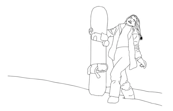 Fille Snowboarder Glissant Vers Bas Illustration Des Grandes Lignes — Image vectorielle