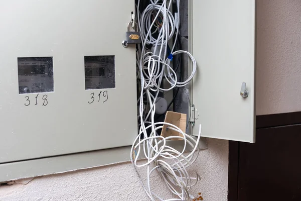 Installation Electric Home Shield Carried Out Flexible Copper Wire — Fotografia de Stock