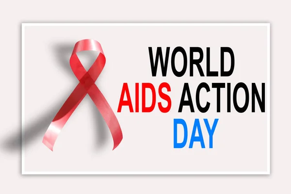 Red ribbon. Concept for World AIDS Day. black background, copy space. words World AIDS Action Day