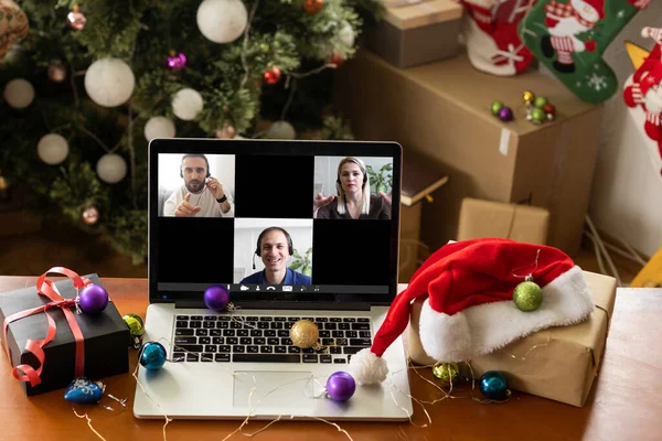 Videó Hívás Karácsony Online Laptop — Stock Fotó