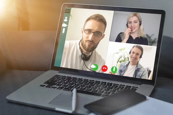 Videokonferenz Multiethnische Business Team Für Ein Online Meeting Videoanruf Gruppe — Stockfoto