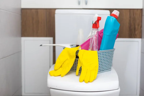Various Cleaning Items Supplies Bucket Bathroom — Stock Photo, Image