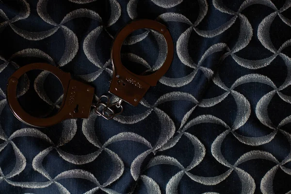 Classic Chain Handcuffs Black Background — Φωτογραφία Αρχείου