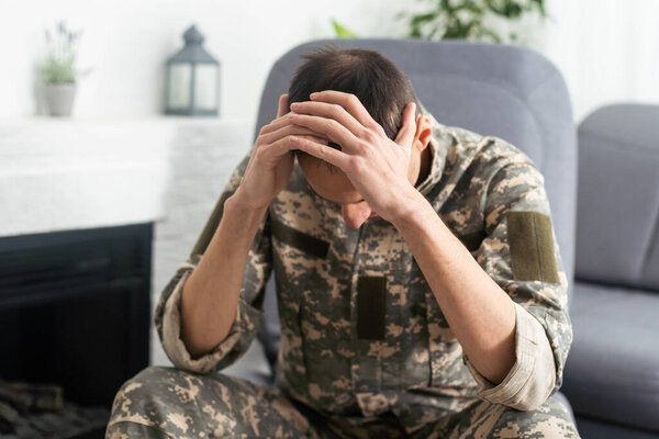 a military man at a psychologist, PTSD.