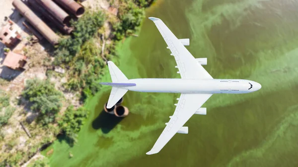 Repülőgép Repül Táj Felett Repülők Oldalnézete Utazási Szállítási Koncepció — Stock Fotó