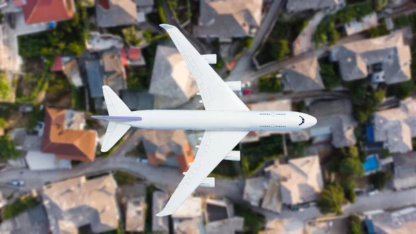 Repülőgép Repül Táj Felett Repülők Oldalnézete Utazási Szállítási Koncepció — Stock Fotó