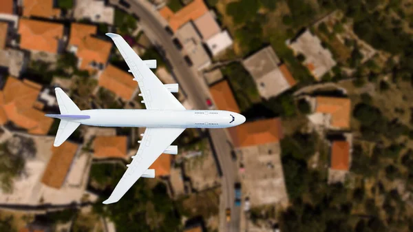 Repülőgép Repül Város Felett — Stock Fotó