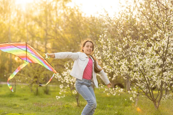 Little Girl Kite Spring Childhood Childrens Day — стоковое фото