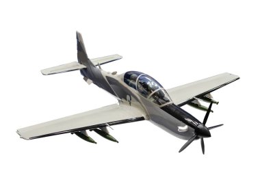 Hafif küçük uçaklar. İzole edilmiş beyaz bir uçakta küçük bir turist uçağı..