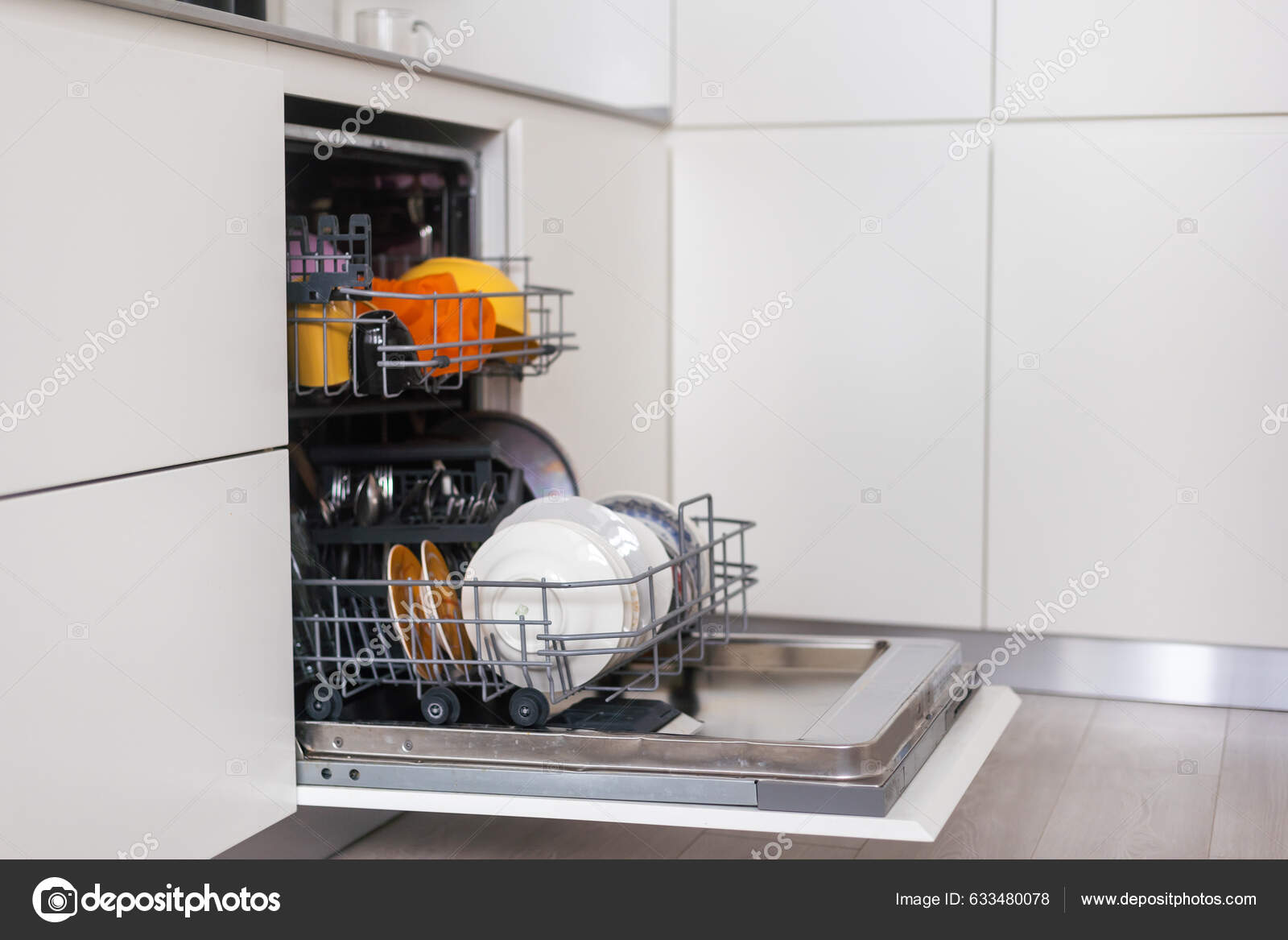 Open Door Built Dishwasher Kitchen Integrated Appliances Plates - Main Image