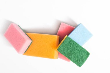 Multi-colored sponges for dishes Isolated on a white background