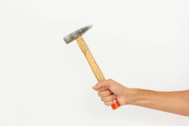Hand with hammer. Isolated on white background