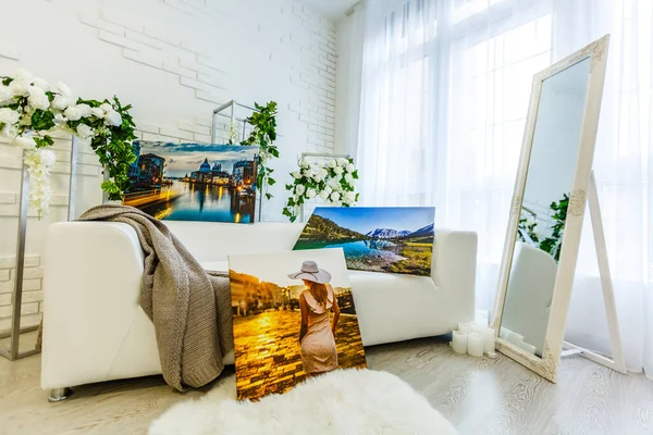 New canvas prints of landscape photos, photo canvases are in the interior