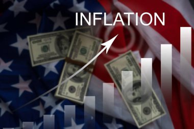 word inflation against background of graph chart of rising inflation rates. Inflation, tax, cash flow and another financial concept clipart